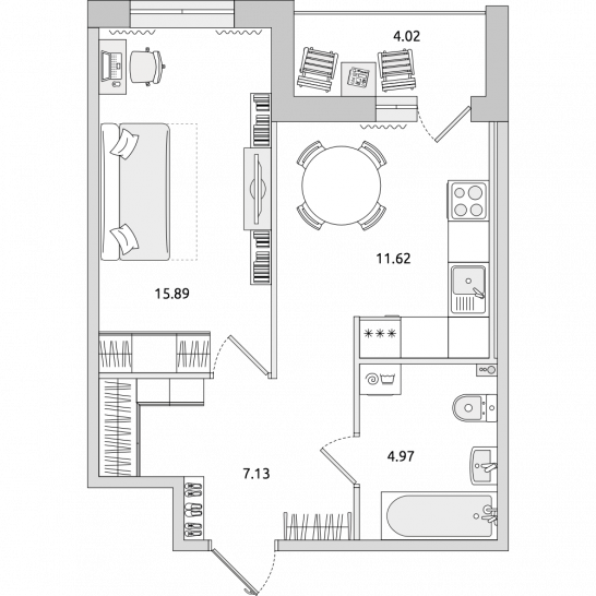 Однокомнатная квартира 44 м²