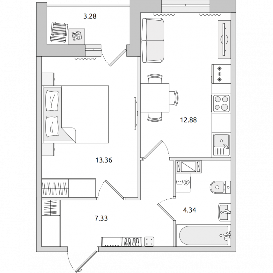 Однокомнатная квартира 41 м²