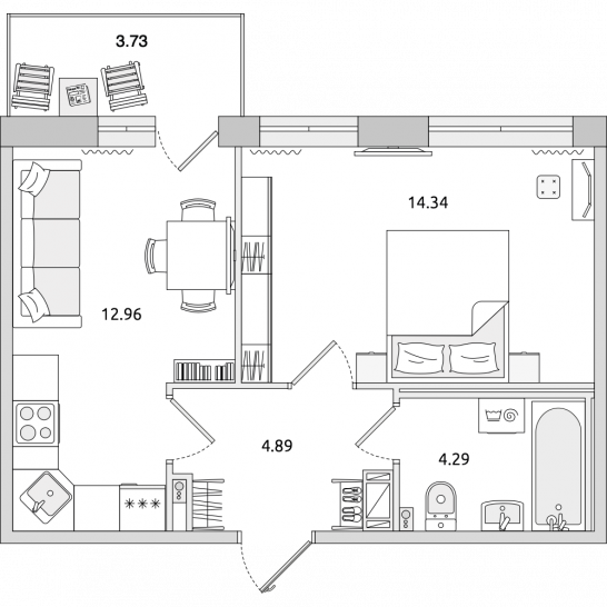 Однокомнатная квартира 40 м²